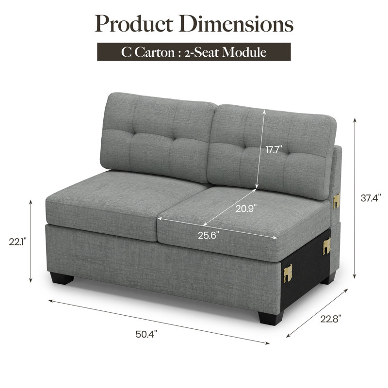 Modern Sofa Armless Loveseat For Modular Sectional Sofa,Single/Double Sofa For Small Spaces, Gray