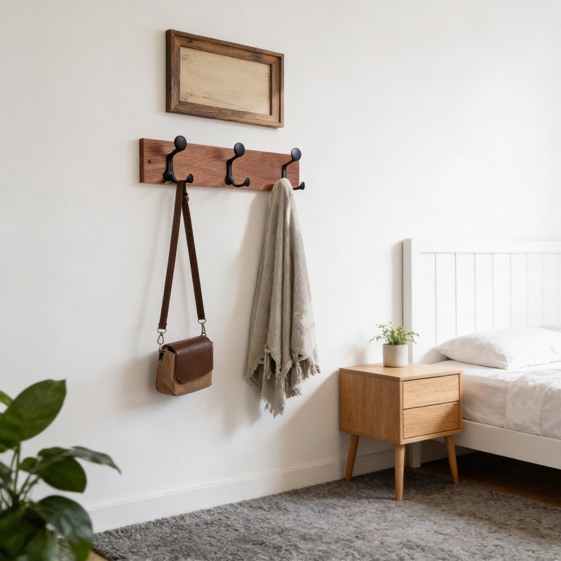 Portemanteau mural en bois avec 3 crochets triples, organisateur d'entrée en bois massif de 17 pouces pour manteaux, sacs et fournitures pour animaux