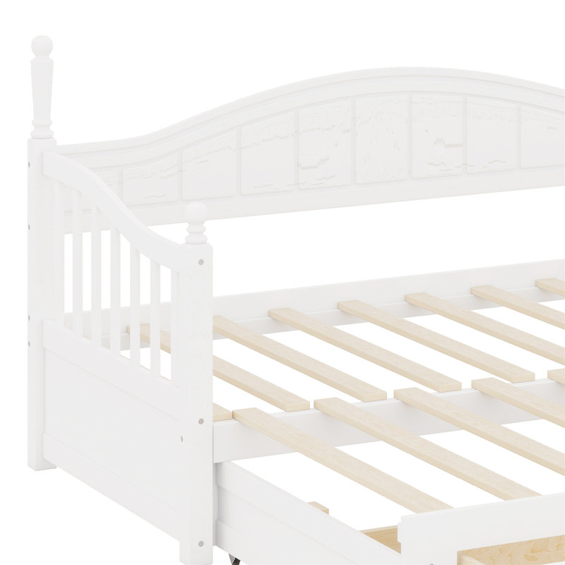 Lit de jour avec lit gigogne, lit de jour extensible avec deux tiroirs de rangement, Blanc
