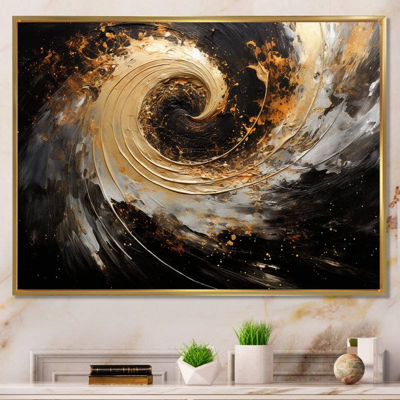 Celestial Contrast Spirals I - Décoration murale spirales abstraites, H 12 po x l 20 po x P 1 po, Cadre flottant doré