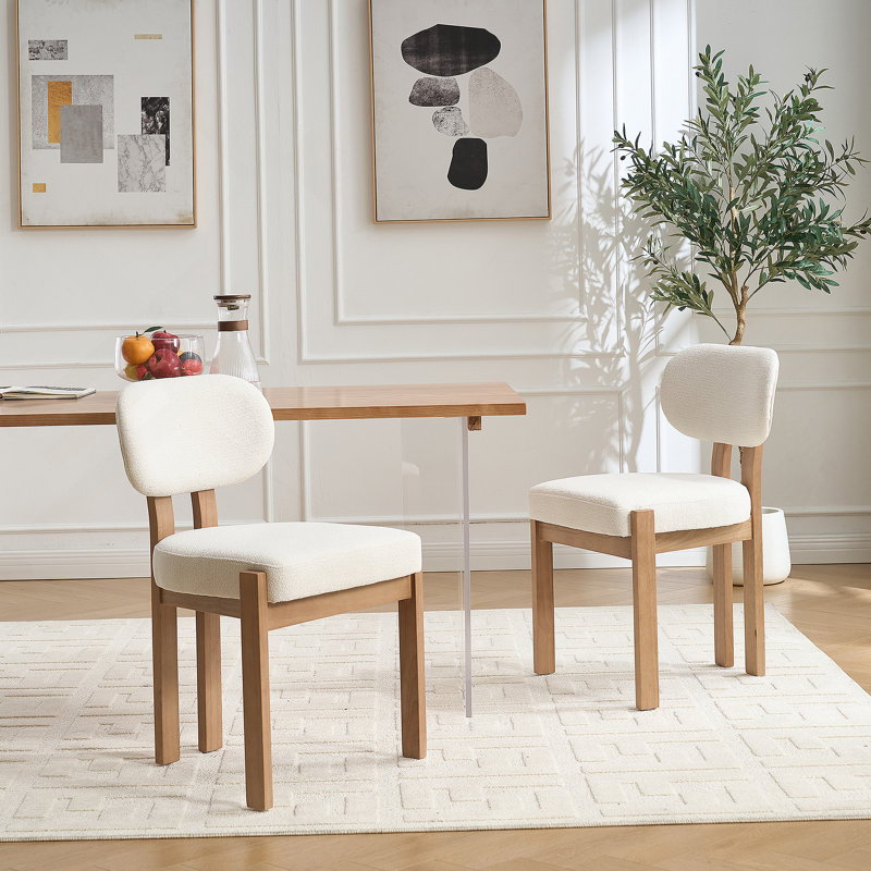 Wooden Dining Chairs Set Of 2, Modern Fabric Upholstered Chairs For Kitchen And Dining Room, Ideal For Farmhouse Decor, Beige
