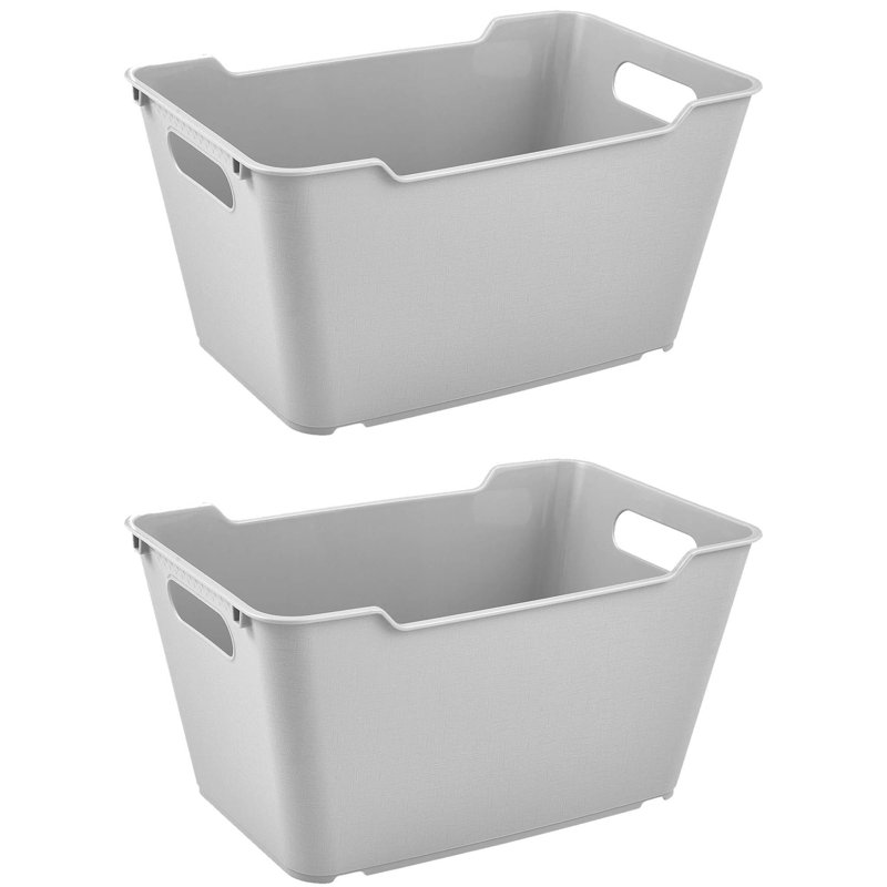 Set of 2 Storage Box Textured Surface, Grey, 12L