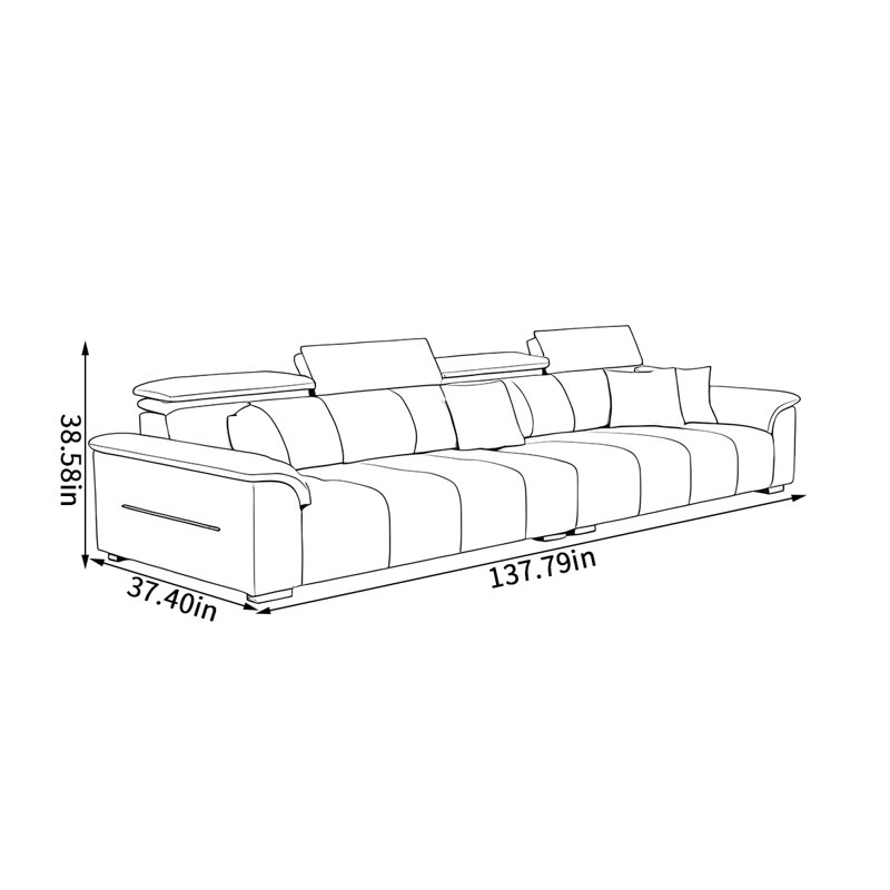 Simple and low-key inline sofa, 38.58" H x 137.79" W x 37.4" D