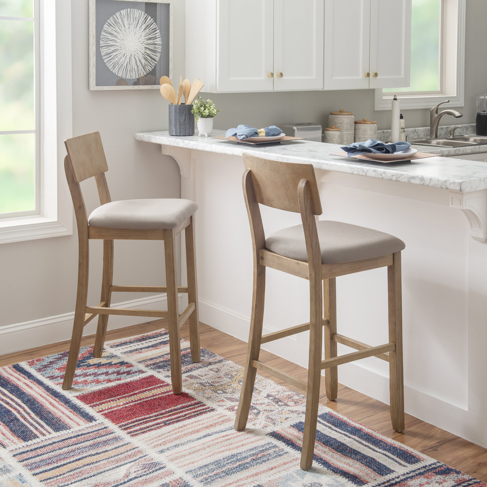 Andelo Bar and Counter Stool, Gray Seat/Gray Wash Frame, Bar Stool (30" Seat Height)