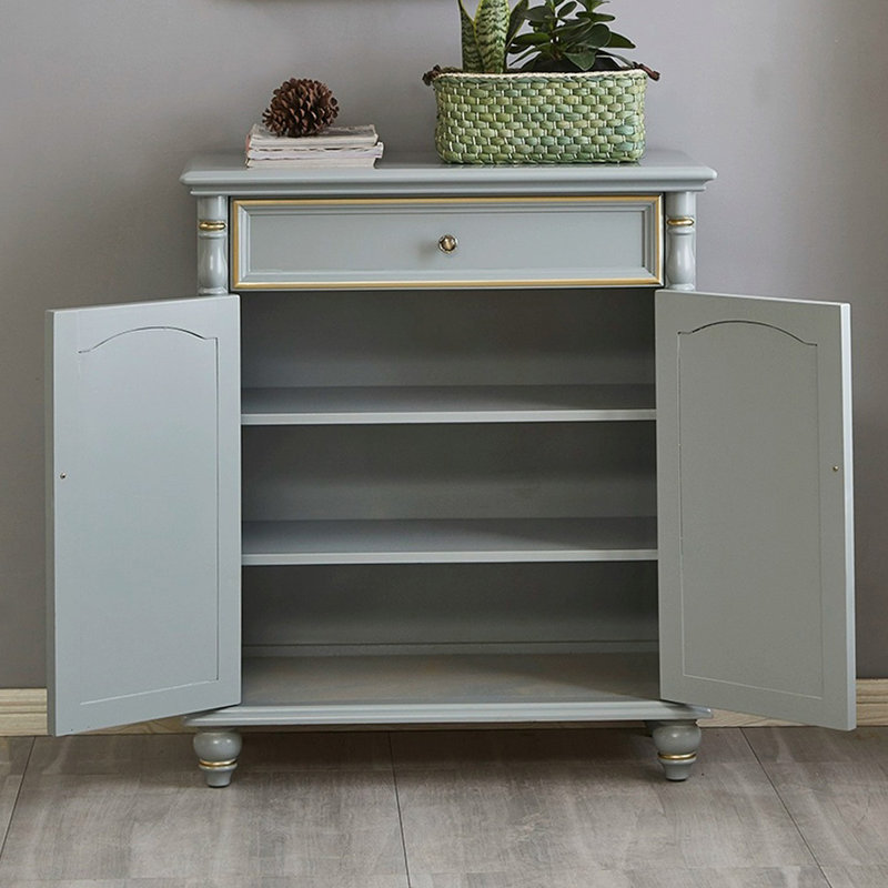 Gray Solid Wood Shoe Storage Bench