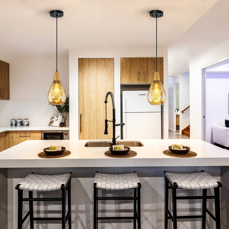 Luminaire suspendu moderne en verre pour îlot de cuisine avec îlot de cuisine E26, Ambre