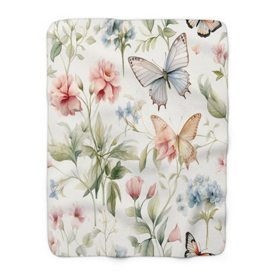 «Butterfly Bouquet Breeze» - couverture en sherpa de qualité supérieure - reproduction d'art luxueuse