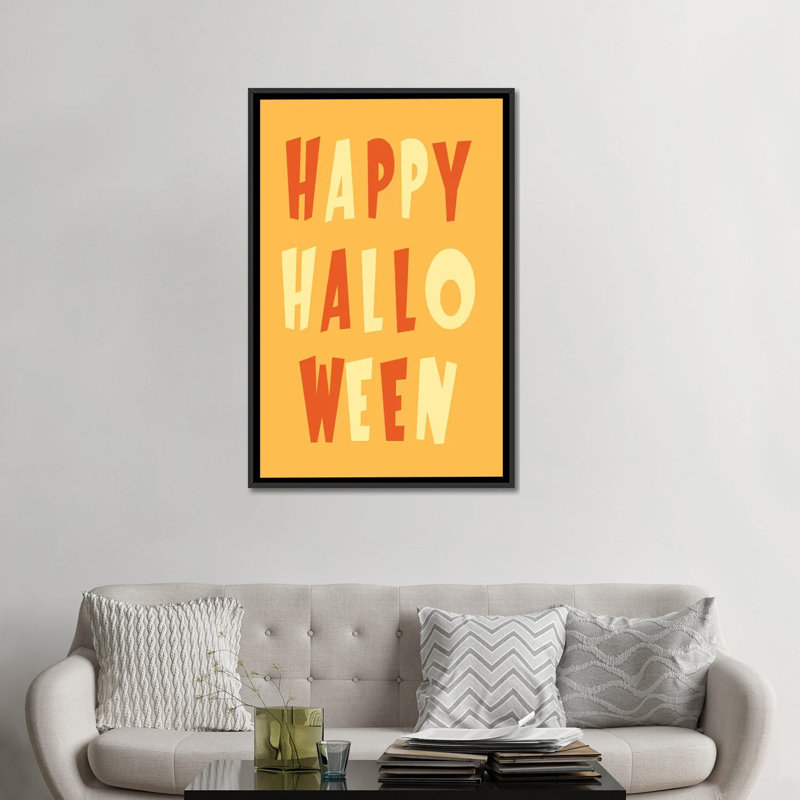 « happy halloween », art textuel sur toile tendue, H 48 po x l 32 po x P 1,5 po, Toile avec cadre noir, Pas de tapis