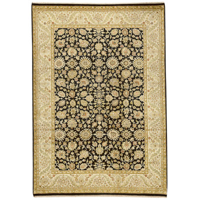 Hand Knotted Wool Area Rug in Black And Cream