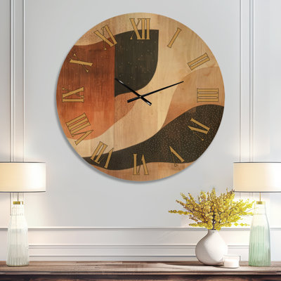 Horloge murale ronde bohème à motif abstrait de dunes, imprimée sur bois