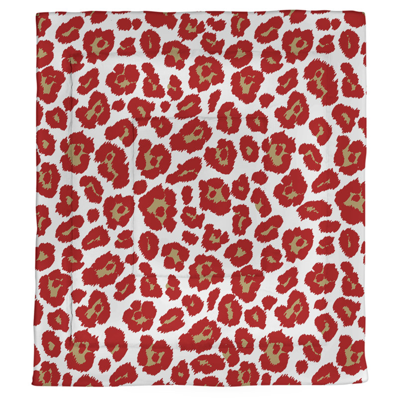 Housse de couette à imprimé léopard Throwback, Polyester brossé, Housse de couette simple TG, Blanc / rouge / brun