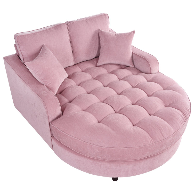 Canapé-lit moderne en chenille de 51 po avec siège touffeté et coussins détachables Modern Glam, Rose