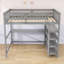 Lit mezzanine en bois avec tablettes de rangement et bureau-333640047-333640045