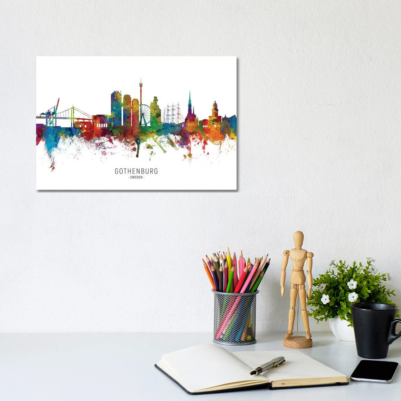 Gothenburg Sweden Skyline by Michael Tompsett - 1 Piece Wrapped Canvas Painting, 20.32 cm H x 30.48 cm W