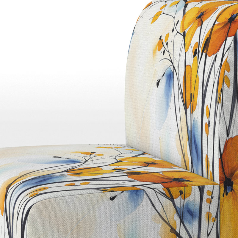 Abstract Flowers - Traditional Upholstered Slipper Chair, Yellow/Blue