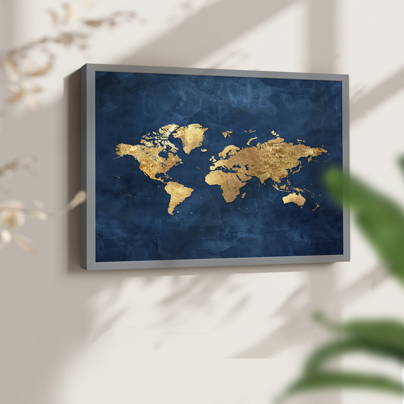 Map Series-XII -Framed Print - Restickable, Gris, H 22 po x l 28 po
