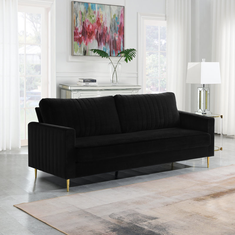 Malverne 3 Seater Velvet Sofa, Black
