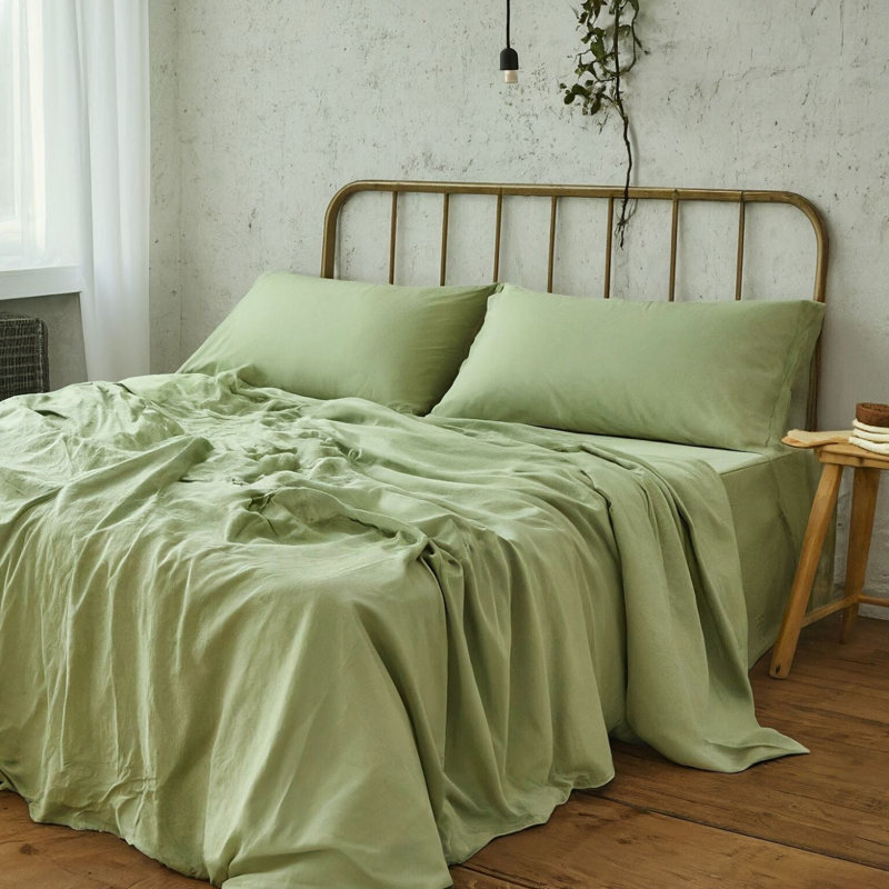 Polyester Machine Woven Sheet Set, Full Sheet Set + Fitted Sheet + 2 Pillowcases, Sage Green