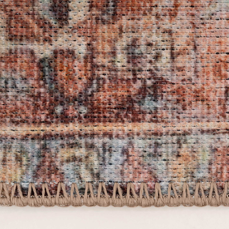 Machine Washable Terracotta Traditional Tribal Patterned Distressed Living Room Area Rug, Rectangle 200 x 290 cm