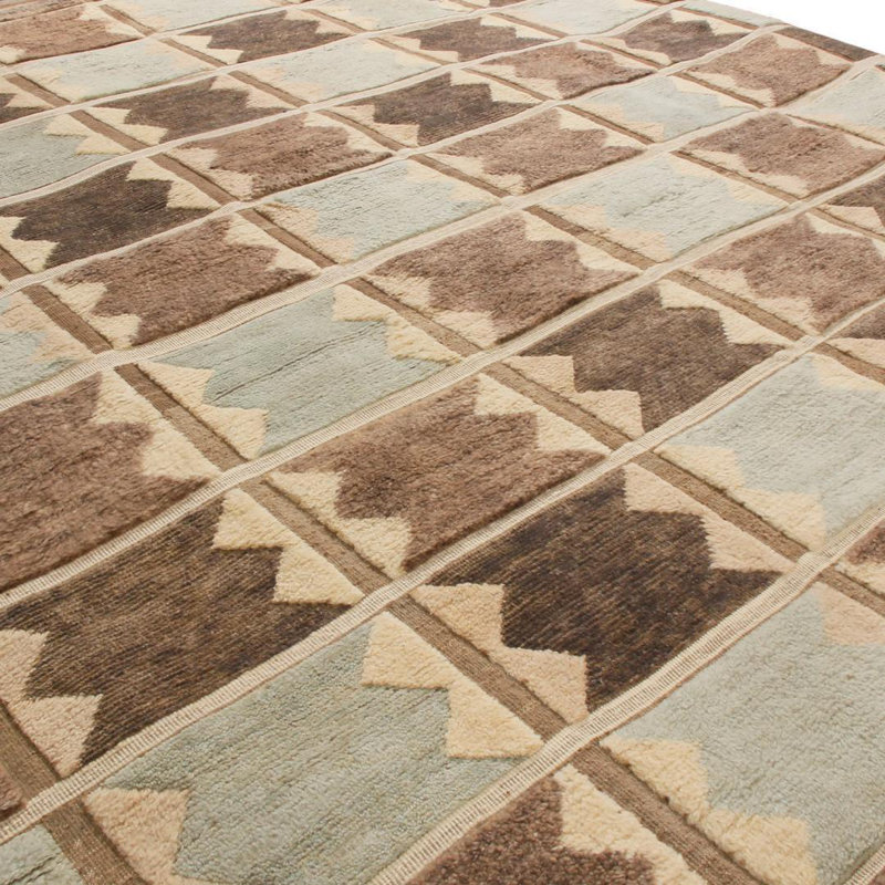 Rug & Kilim’S Scandinavian-Inspired Geometric Gray And Blue Wool Rug, Rectangle 9' x 12'