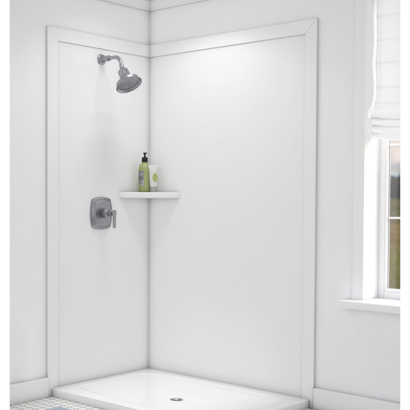 FlexStone Elegance 2-Panel 48"W x 36"D x 80"H Corner Shower Surround in White, White