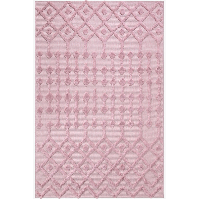 Tapis géométrique rectangulaire rose en polypropylène tissé à la machine Audria, Rectangle 3 pi 11 po x 5 pi 11 po