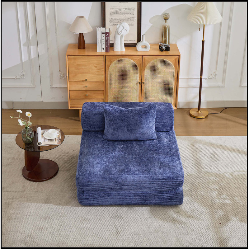Canapé-lit convertible en tissu chenille avec structure de forme fixe, aucun assemblage requis pour le salon et la chambre à coucher, bleu foncé