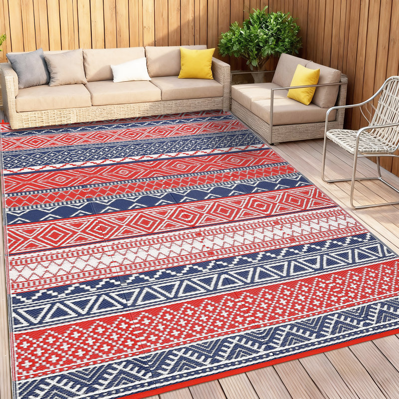 Boho Outdoor Mats Plastic Straw Rug Waterproof Vintage Washable Outdoor Rug for Garden Backyard Picnic Camping RV Deck Beach Trailer