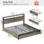 Cadre de lit Livia King avec 4 tiroirs et tête de lit de rangement, lampe DEL réglable et station de recharge, sommier non requis, gris-960648537-957166410