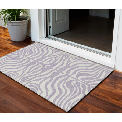 Tapis intérieur lavable à motif lavande et ivoire 3 pi x 5 pi