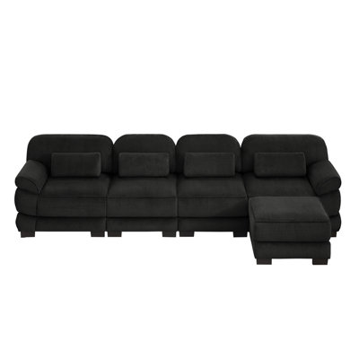 Canapé modulaire en forme de L de 132 po, canapé de nuage avec repose-pieds et coussins amovibles