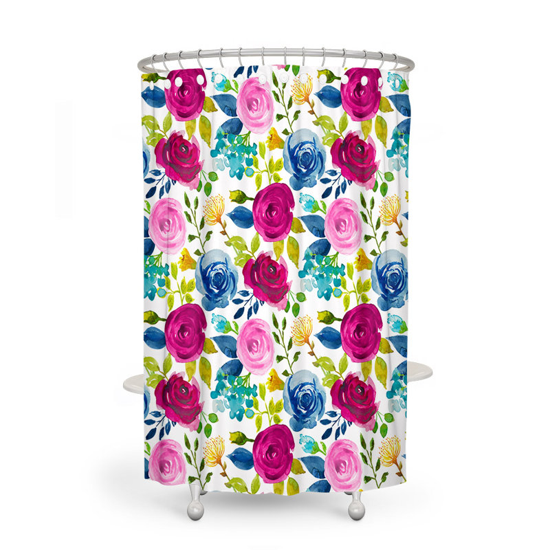 Rideau de douche simple à motif floral Groves, H 72 po x l 70 po, Rose / bleu