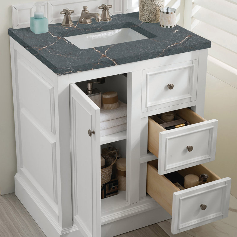 Kewstoke 31.3'' Single Bathroom Vanity with Top, Bright White, Parisien Bleu, 8" Widespread