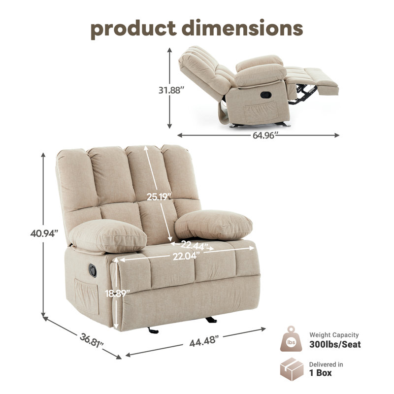 Fauteuil inclinable manuel oscillant Batholo, Khaki Faux Leather
