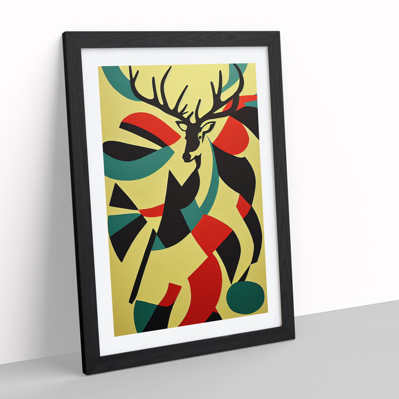 Abstract Stag Art No.2 - Single Picture Frame Print, 64cm H x 46cm W x 2cm D, Black Framed