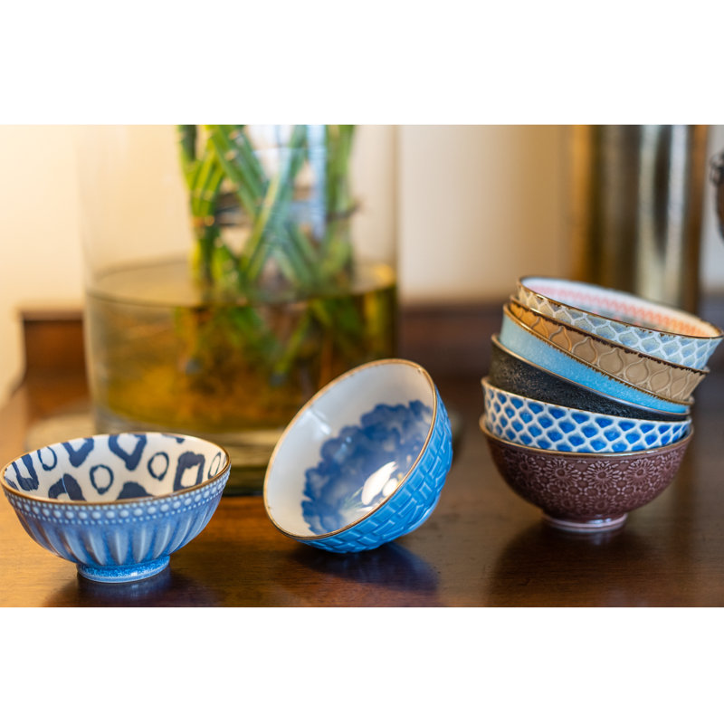 Colorful Ceramic Dessert Bowls Set of 8 with Assorted Patterns