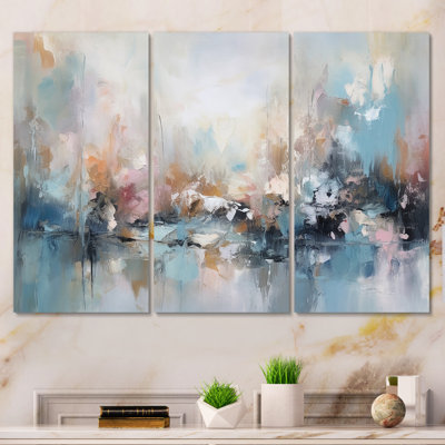 Gris et bleu, vagues vives fluides II - art mural abstrait