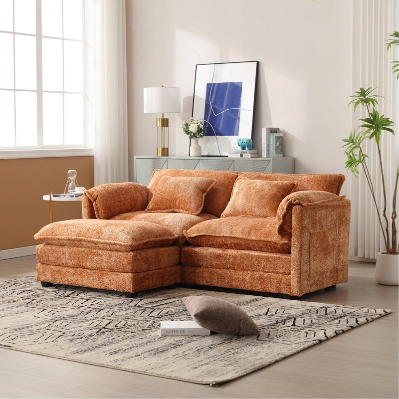 Tissu chenille, accoudoirs amovibles avec poches latérales, rembourrage en éponge haute densité, canapé double surdimensionné avec repose-pieds