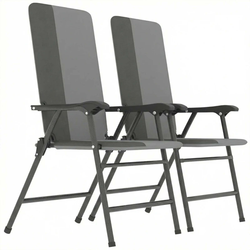 Ensemble de 2 chaises pliantes à dossier haut de gamme Premium pour une détente confortable en plein air, Gris/gris pâle