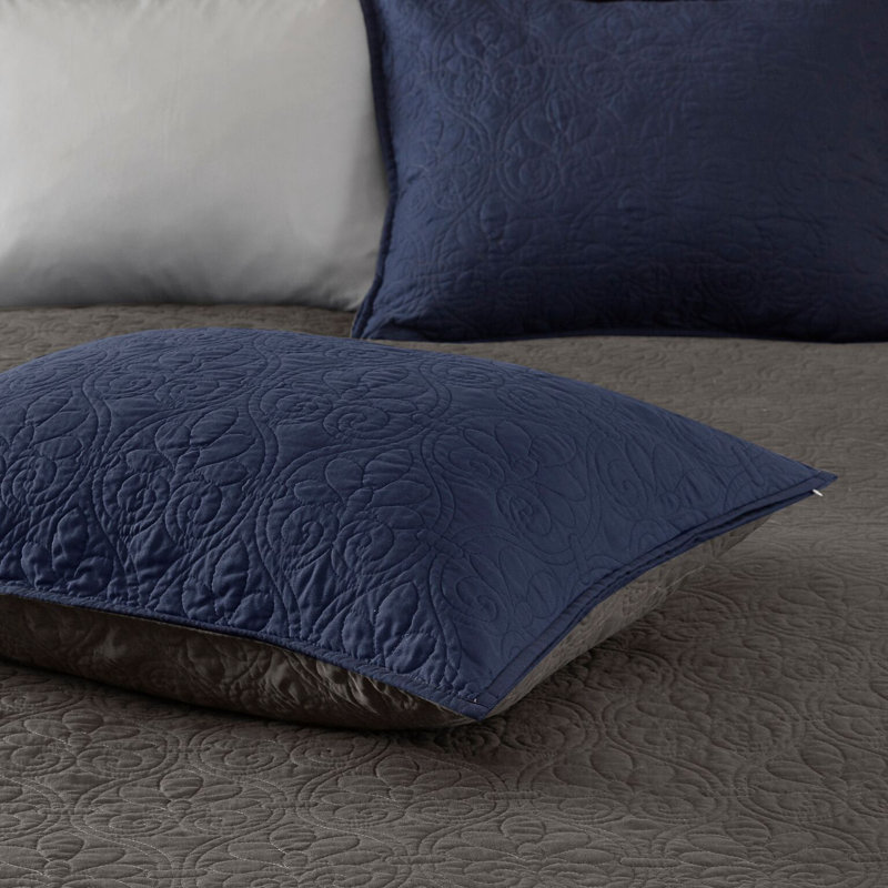 Gray Twin Reversible Microfiber Coverlet Set