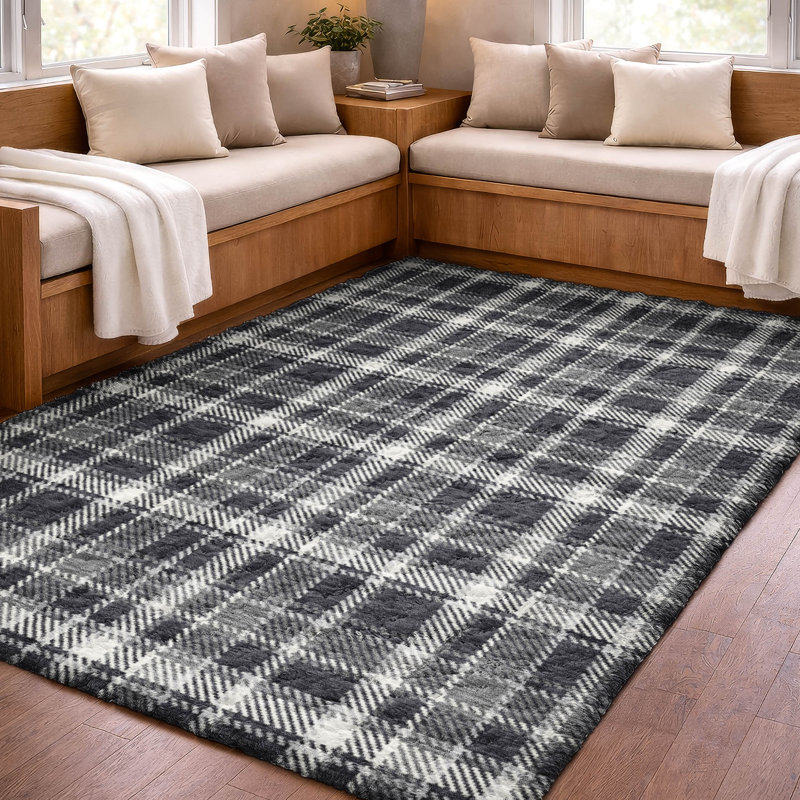 Tapis à carreaux de qualité supérieure lavable à la machine Dream Shag ADS563, Noir, 9 pi x 12 pi