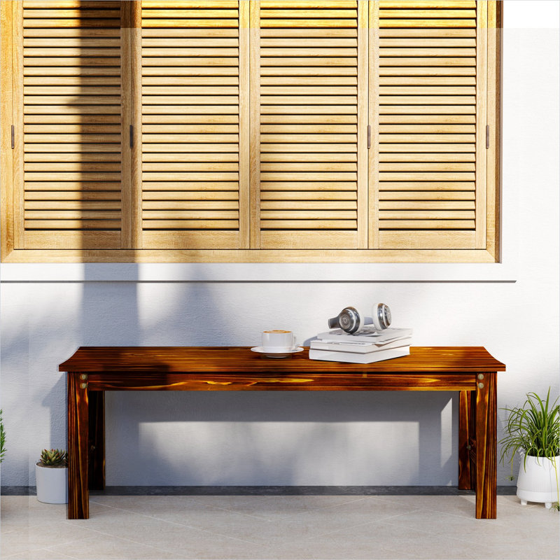 Banc en bois de pin carbonisé de 47,2 po x 16,5 po x 16,5 po avec détails en bois massif pour l'espace extérieur