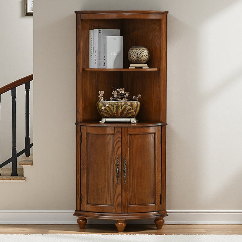 American-Style Retro Rubberwood Triangular Corner Storage Cabinet