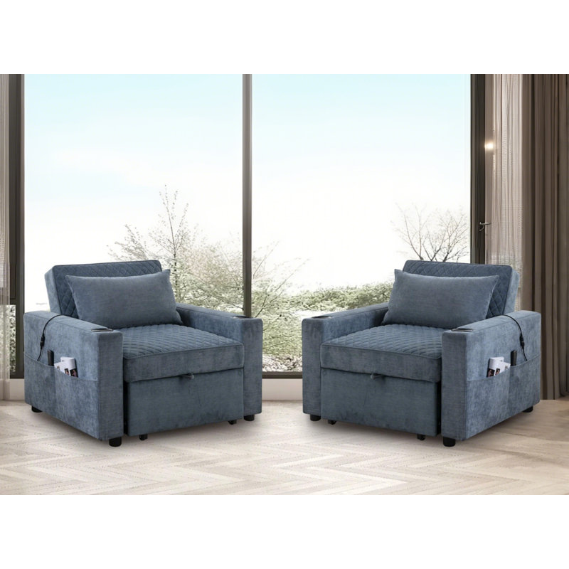 Fauteuil-lit convertible 3-en-1 avec massage et chaleur, Bleu