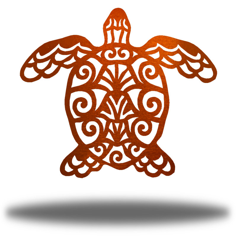 Décoration murale tortue mandala, H 24 po x l 24 po x P 0,0125 po, Cuivre