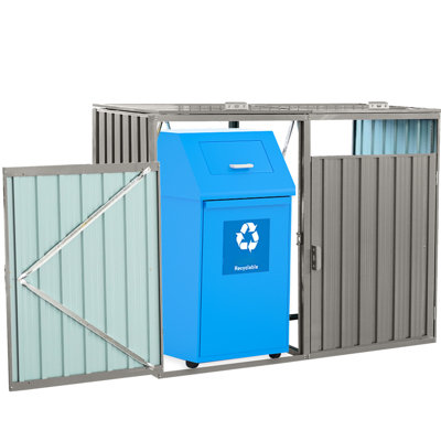Poubelle en métal pour la pelouse - Gris pouvant accueillir 2 poubelles en acier galvanisé