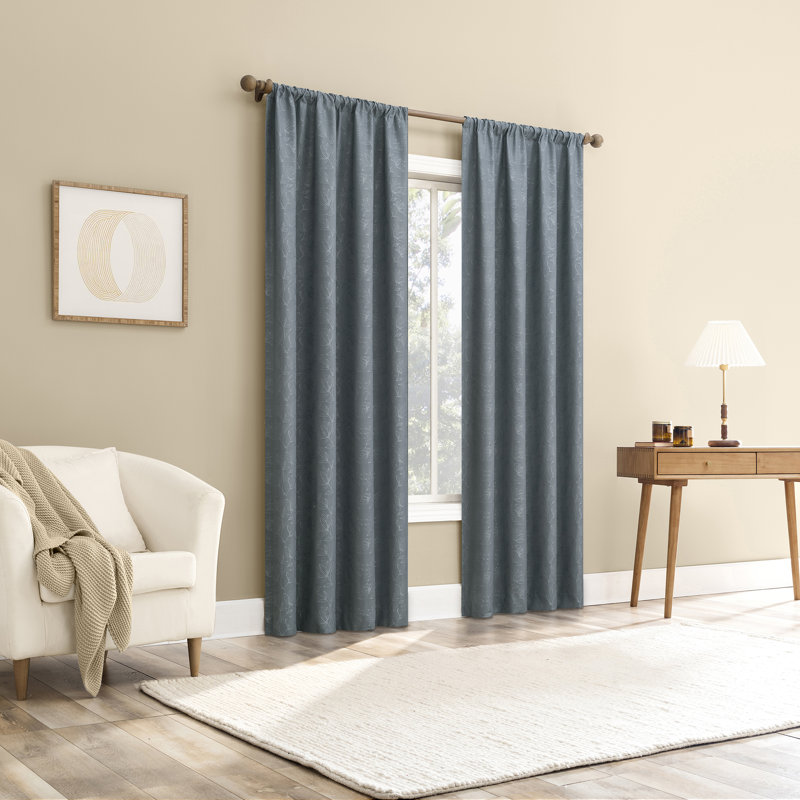 Rideau 100% occultant avec passe-tringle Bronte, L 50 po x L 63 po, Bleu
