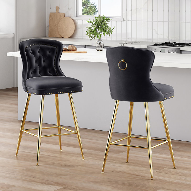 Maghull Upholstered Counter Stool with Metal Frame, Black