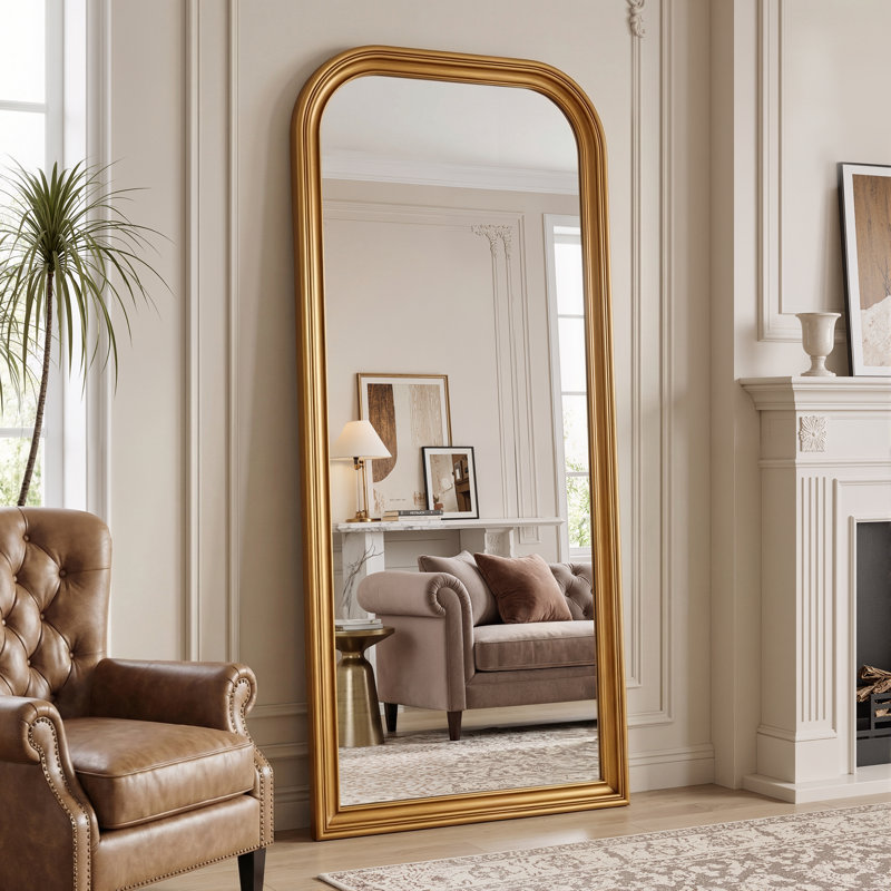Miroir rétro sur toute la longueur, miroir de plancher surdimensionné, Doré, 71"×32"