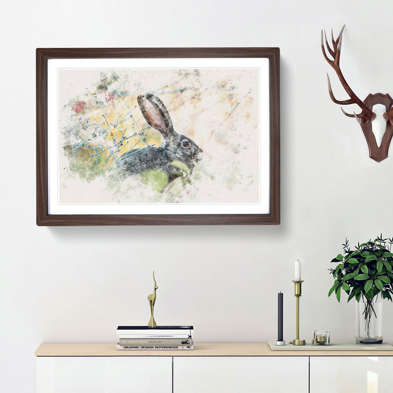 Hare in the Bushes - Framed Print, Walnut Framed, 40cm H x 60cm W x 2cm D
